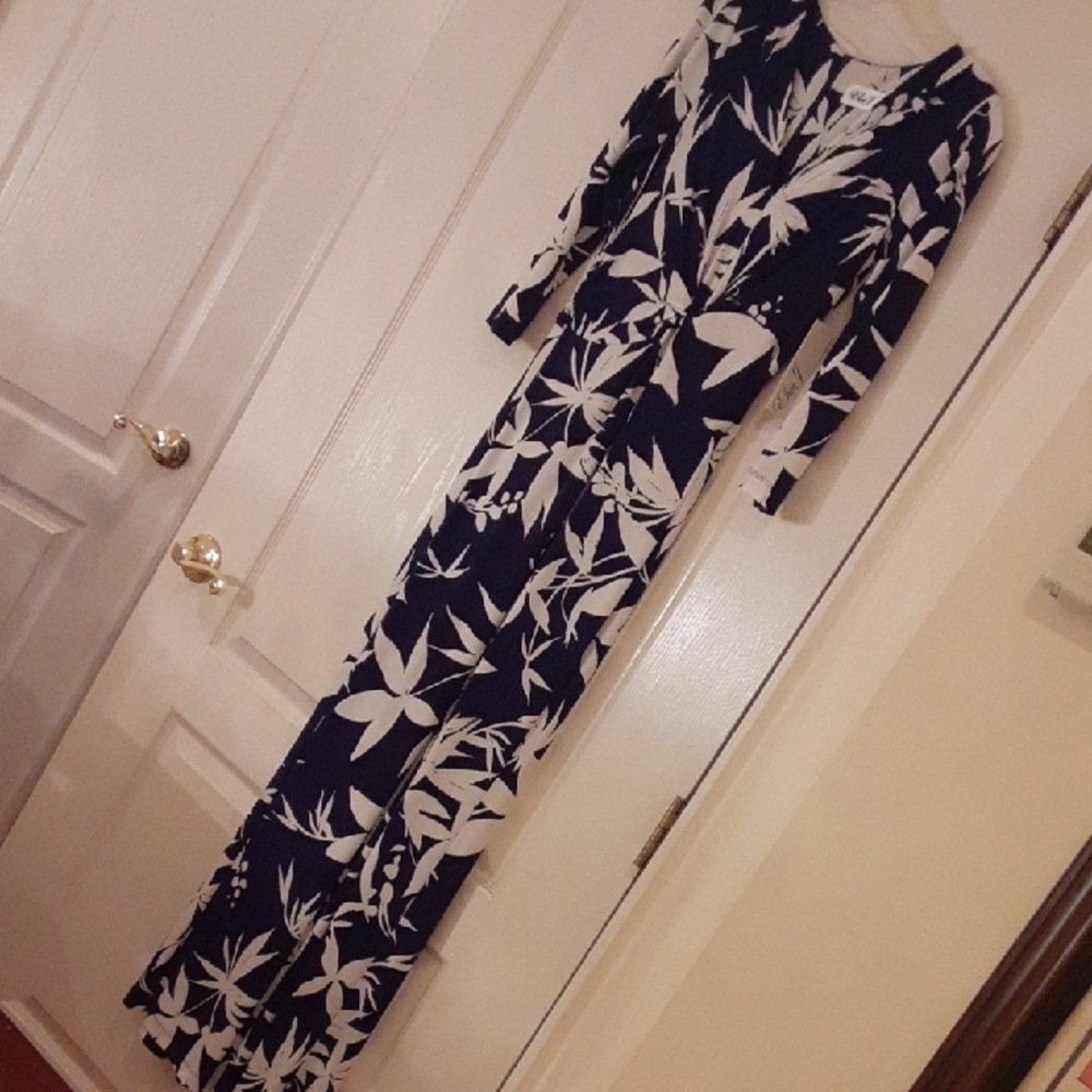 Eliza J Navy and White Floral Jumpsuit